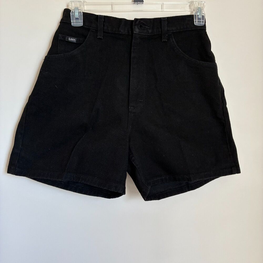 Vintage 90s Lee Black Cotton Denim Shorts with Suede Patch Tag 12
